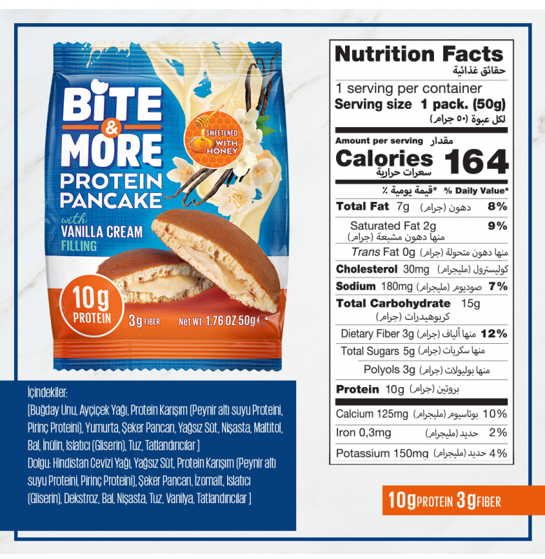 Bite & More Protein Pancake Vanilla Cream 50 gram - 3