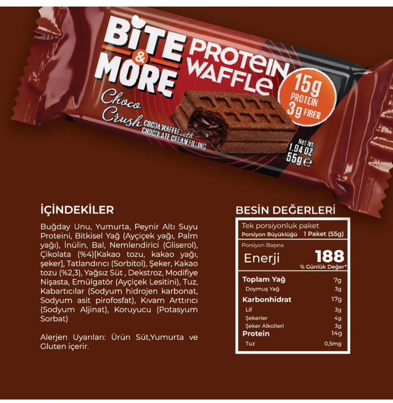 Bite & More Protein Waffle Çikolata 55 gram - 3