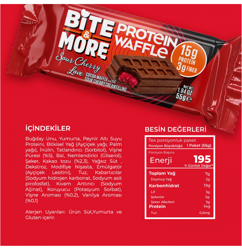 Bite & More Protein Waffle Vişne 55 gram - 3