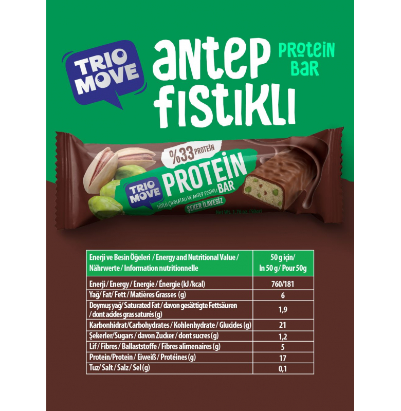 Trio Move %33 Protein Bar Parçacıklı Antep Fıstıklı 9 Adet x 50 gram - 4