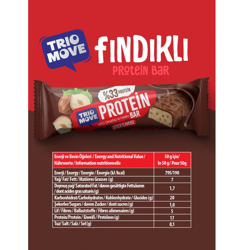 Trio Move %33 Protein Bar Parçacıklı Fındık 9 Adet x 50 gram - 4